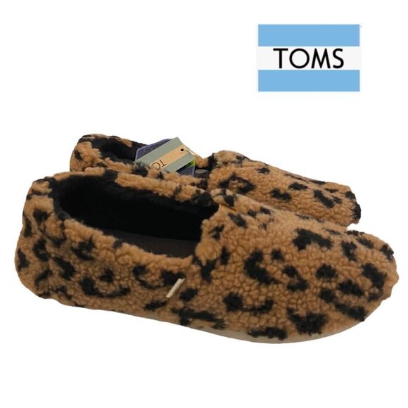 NEW Toms Alpargata Doe Leopard Fleece Faux Fur Shoes - Picture 2 of 5